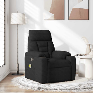 Sillón reclinable de masaje tela de microfibra negro H