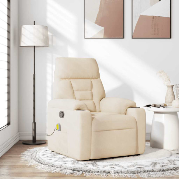 Sillón reclinable de masaje tela de microfibra beige M 2