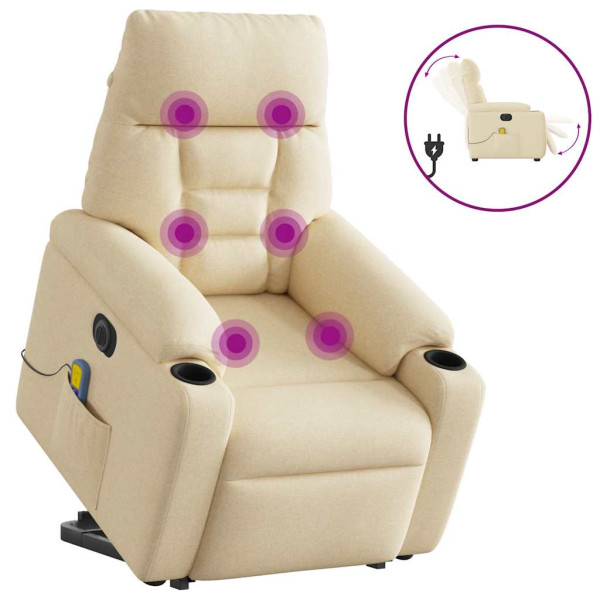 Sillón de masaje eléctrico reclinable elevable tela crema D