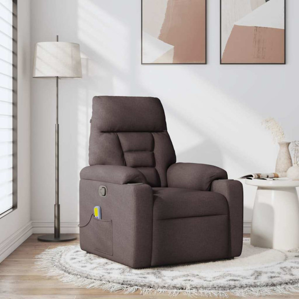 Poltrona de massagens reclinável tecido castanho-escuro M 2