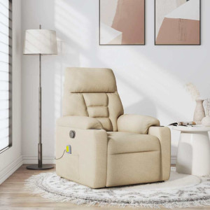 Poltrona de massagens reclinável tecido cor creme H