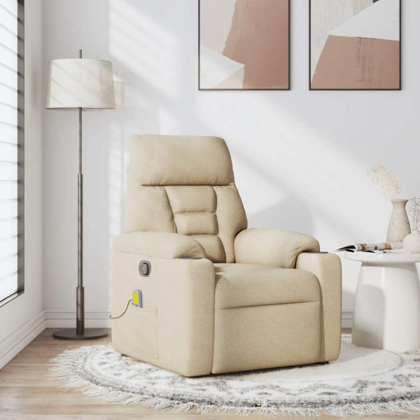 Poltrona de massagens reclinável tecido cor creme M 2