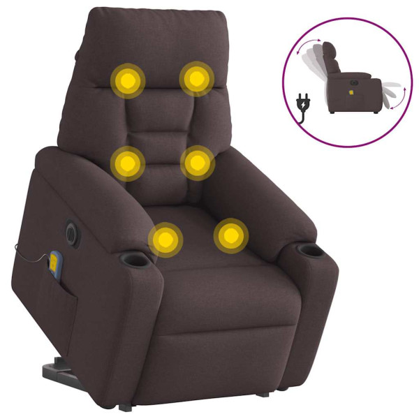 Sillón masaje eléctrico reclinable elevable tela marrón oscuro D