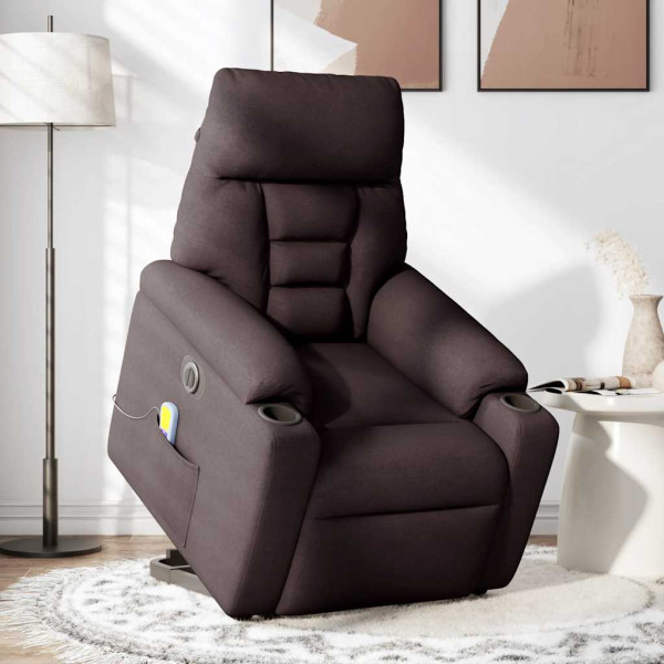 Sillón masaje eléctrico reclinable elevable tela marrón oscuro M 2