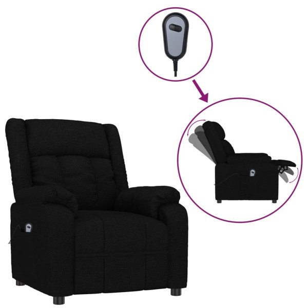 Sillón reclinable eléctrico de tela negro M 2