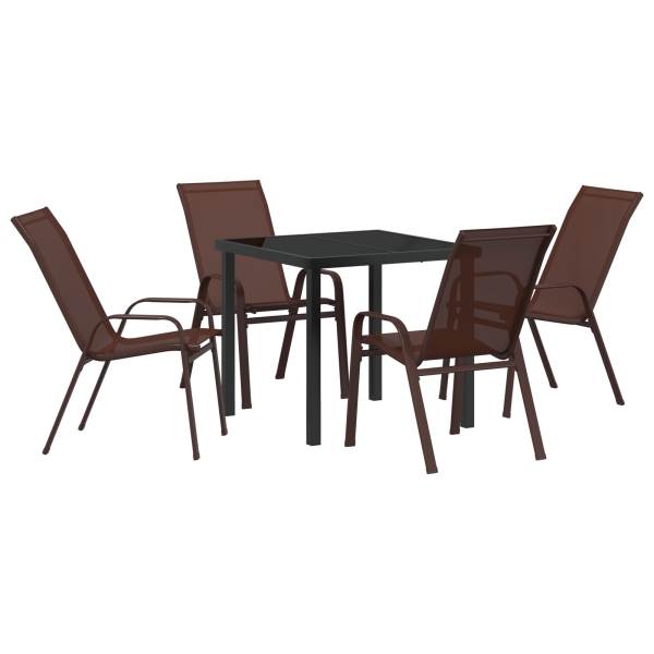 Set de Comedor de Jardín de 5 Piezas Marrón Textilene y Acero M 2