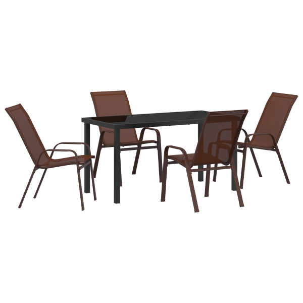 Set de Comedor de Jardín de 5 Piezas Marrón Textilene y Acero M 2