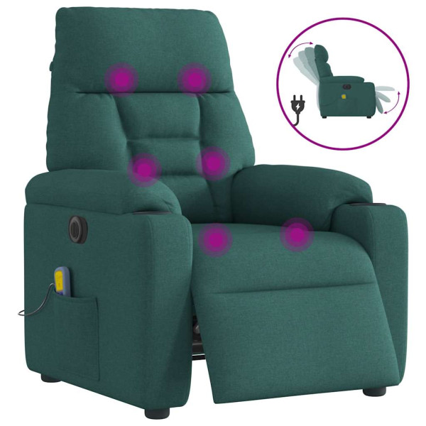 Sillón reclinable de masaje eléctrico tela verde oscuro D