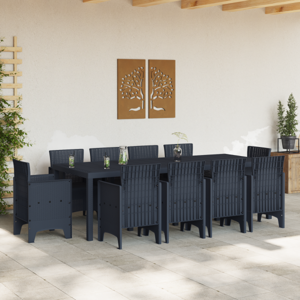 Set de Comedor de Jardín de 11 Piezas Antracita Poli Ratán M 3