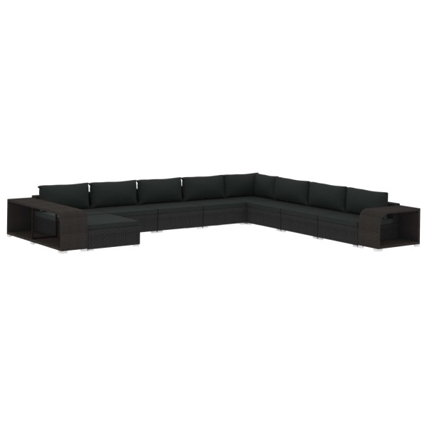 11 pcs conjunto lounge de jardim c/ almofadões vime PE preto M 2