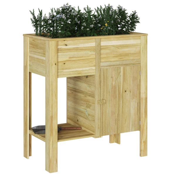 Cama Elevada de Jardim  com Armazenamento 85x46x96 cm Madeira Tratada de Pinheiro M 3