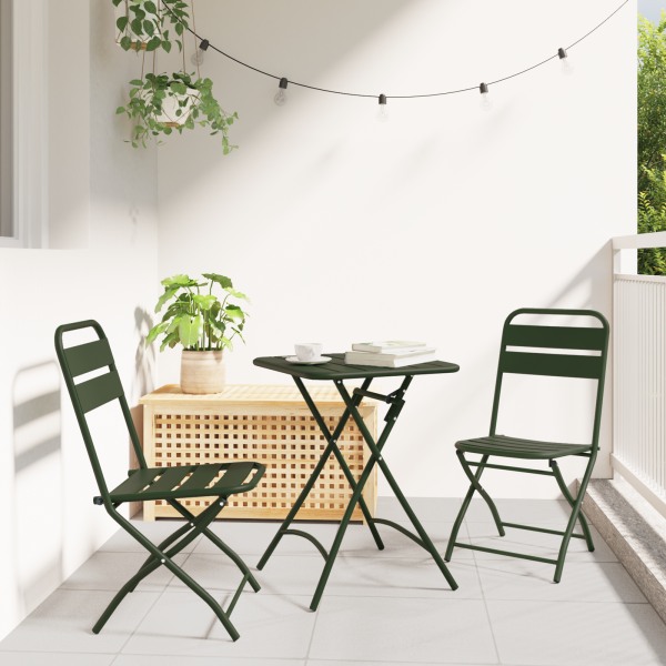 Conjunto de Bistro Plegable de 3 Piezas  Verde Oscuro Acero D
