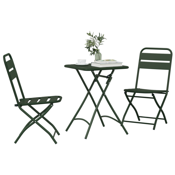 Conjunto de Bistro Plegable de 3 Piezas  Verde Oscuro Acero M 3