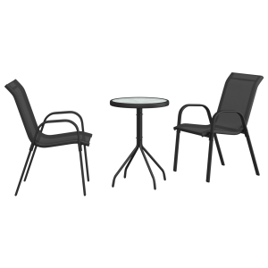 Conjunto Bistro de Jardim de 3 Peças Preto Textilene e Aço H