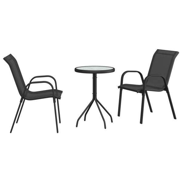 Set de Bistro de jardín de 3 piezas Negro de textileno y acero M 2