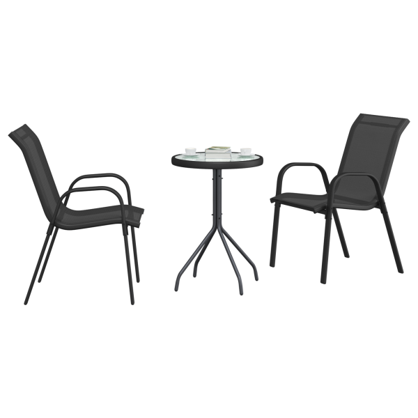 Conjunto Bistro de Jardim de 3 Peças Preto Textilene e Aço M 3