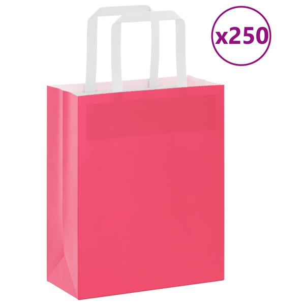 Bolsas de papel con asas 250 uds rosa 18x8x22 cm D