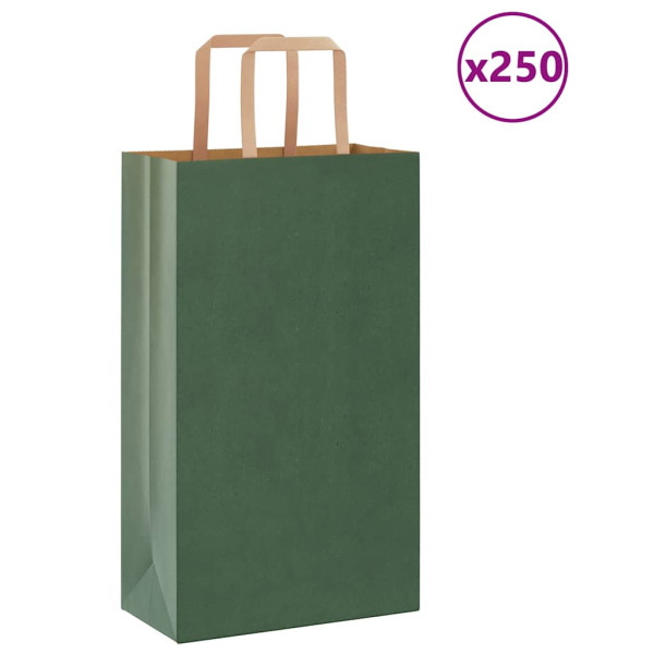 Bolsas de papel con asas 250 uds verde 21x11x36 cm D