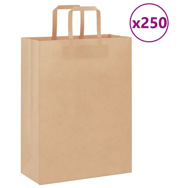 Bolsas de papel con asas 250 uds marrón 26x12x35 cm D