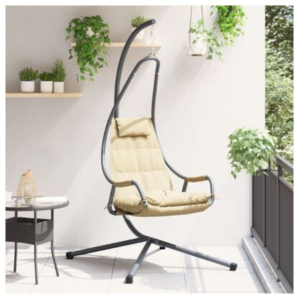 Silla Colgante  con Soporte y Cojín Beige Acero M 6