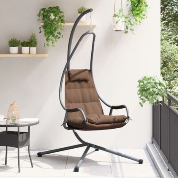Silla Colgante  con Soporte y Cojín Café Acero M 6