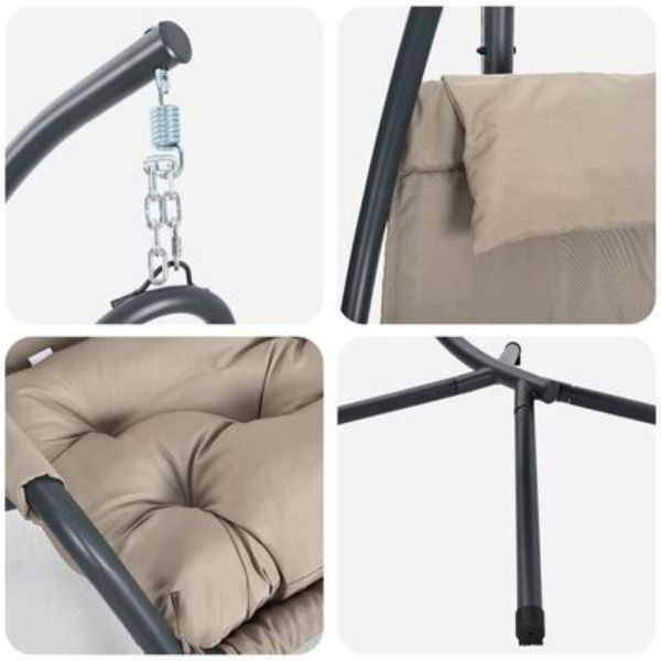 Cadeira Suspensa com Suporte e Almofada Taupe Aço M 5