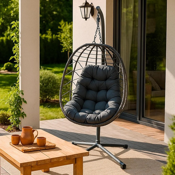 YOEVU - Silla Colgante con Soporte y Cojín Acolchado  Estructura Reforzada Resistente al Agua | Jardín Terraza Interior | natura M 5