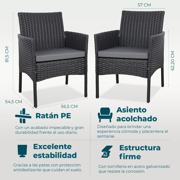 YOEVU SET DE JARDIN CONVERSACIONAL DE 2 ASIENTOS Y MESA COLOR GRIS ANTRACITA M 3
