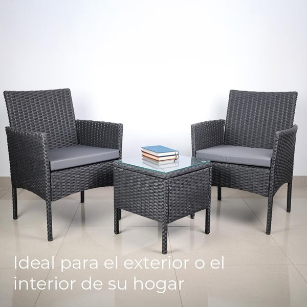 YOEVU SET DE JARDIN CONVERSACIONAL DE 2 ASIENTOS Y MESA COLOR GRIS ANTRACITA M 7