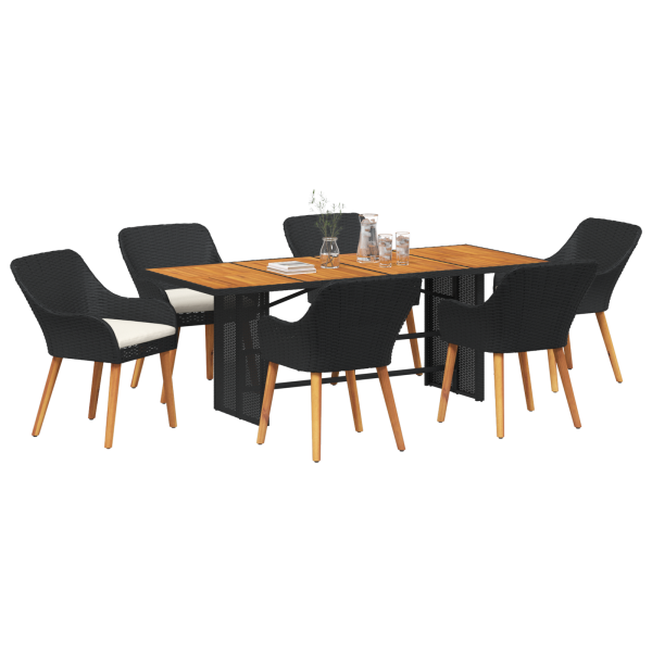 Juego de Comedor de Jardín de 7 Piezas Poliratán Negro M 2