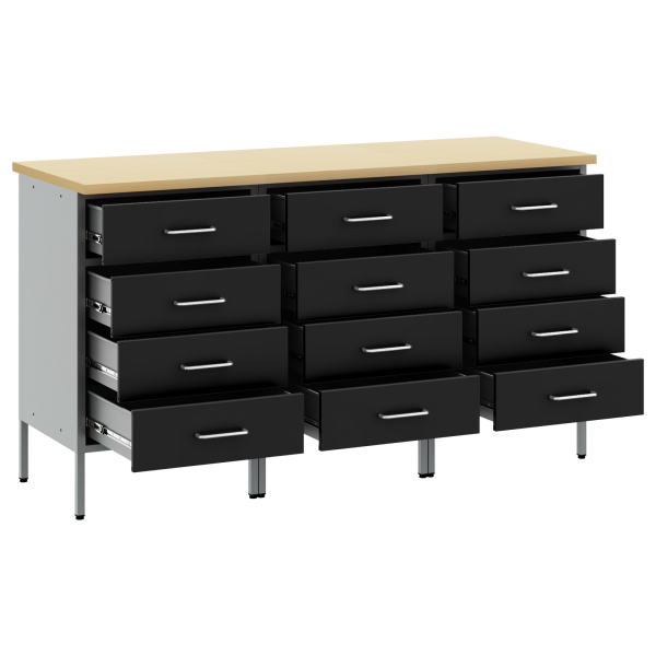 Mueble de trabajo 3 pzas madera ingeniería y acero negro y gris M 4