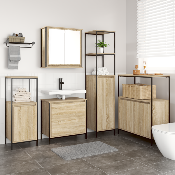 Set de muebles de baño 5 pzas madera de ingeniería roble Sonoma D