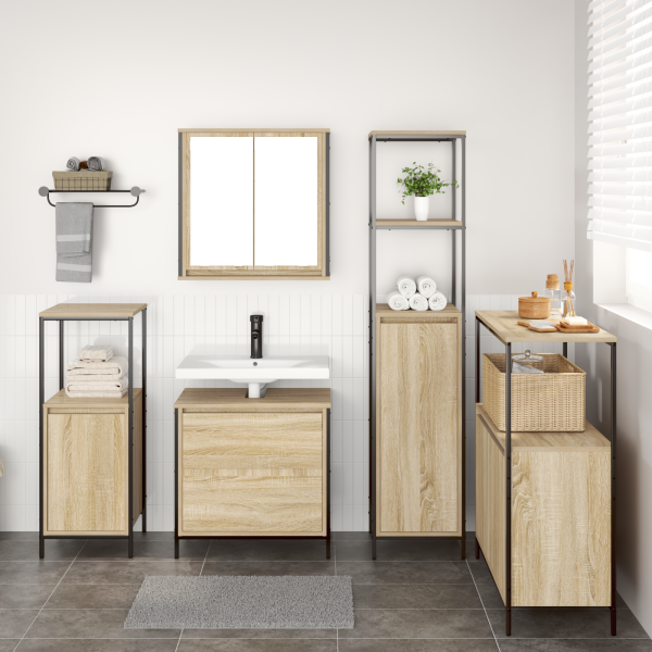 Set de muebles de baño 5 pzas madera de ingeniería roble Sonoma M 4