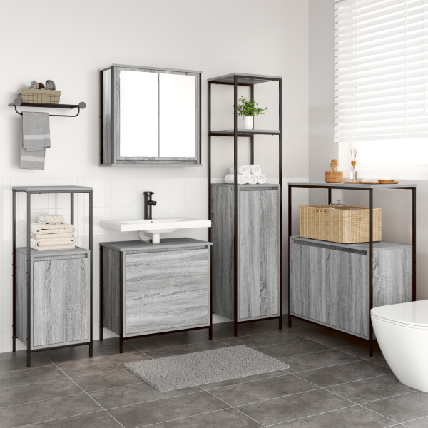 Set de muebles de baño 5 pzas madera de ingeniería gris Sonoma D