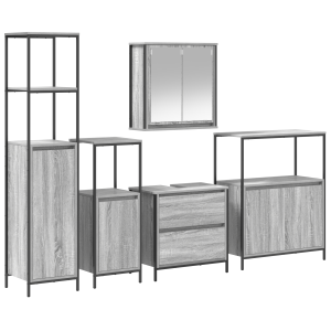Set de muebles de baño 5 pzas madera de ingeniería gris Sonoma H
