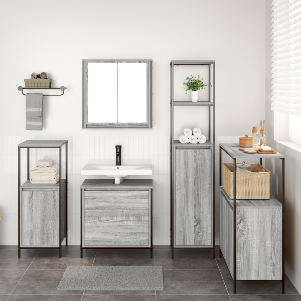 Set de muebles de baño 5 pzas madera de ingeniería gris Sonoma M 4