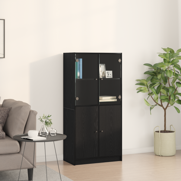 Highboard  com portas em Carvalho Preto 68x37x142 cm em Madeira de Engenharia M 4