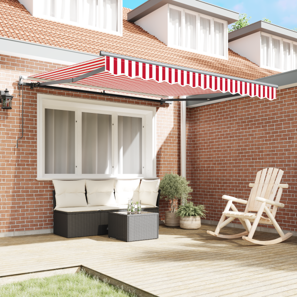 Toldo Retráctil Automático Rojo y Blanco 300x250 cm M 3