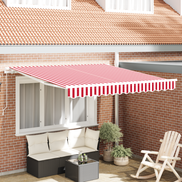 Toldo manual retráctil rayas rojas y blancas 350x250 cm D