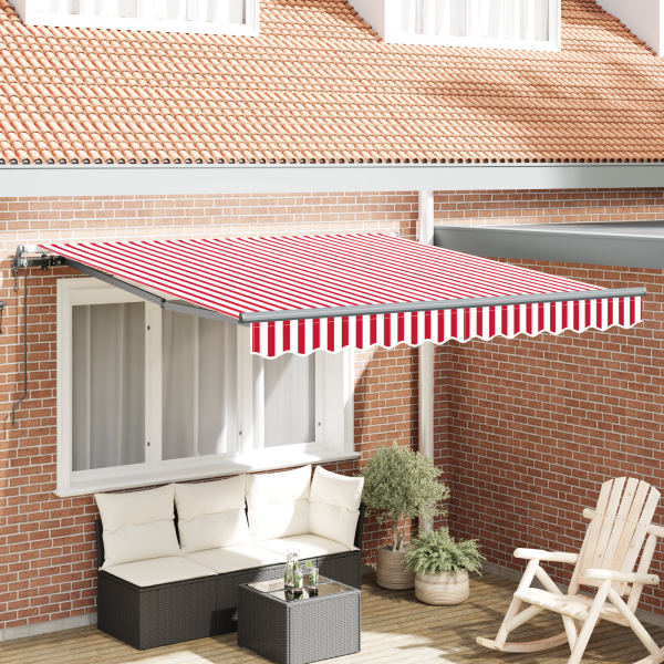 Toldo Retráctil Automático Rayado Rojo y Blanco 350x250 cm D