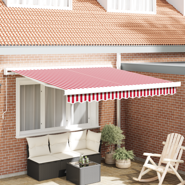 Toldo Manual Retráctil Rayas Rojas y Blancas 350x250 cm D