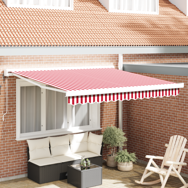 Toldo Retráctil Automático Rayas Rojas y Blancas 350x250 cm D