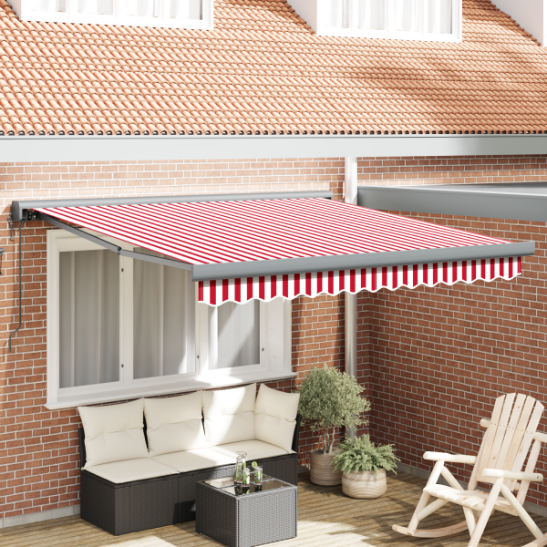 Toldo Retráctil Automático Rayas Rojas y Blancas 350x250 cm D