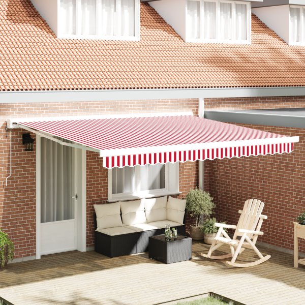 Toldo Retráctil Automático Rayas Rojas y Blancas 400x300 cm D