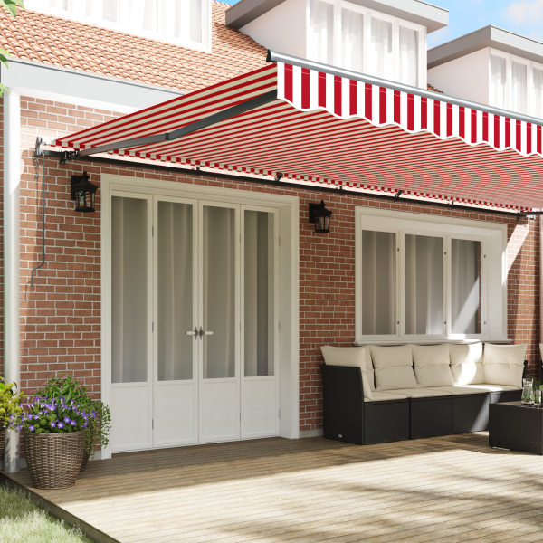 Toldo Retrátil Automático Listrado Vermelho e Branco 600 x 300 cm M 3