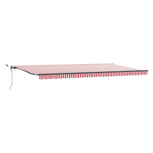 Toldo Retrátil Automático com LED Listrado Vermelho e Branco 600x300 cm H