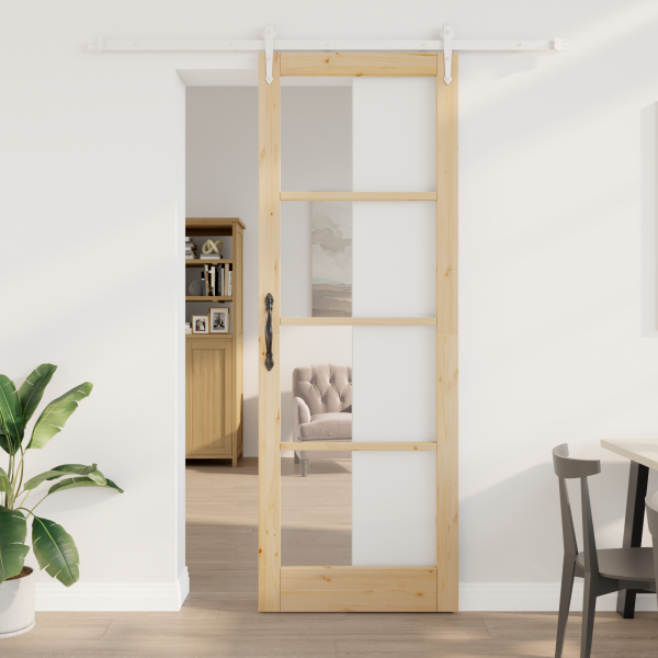 Puerta Corredera con Juego de Herrajes 83x232 cm de Madera Maciza de Pino D