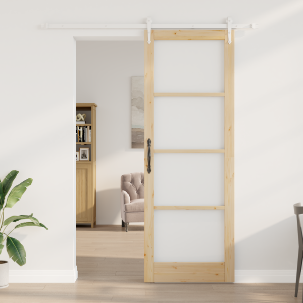 Puerta Corredera con Juego de Herrajes 83x232 cm de Madera Maciza de Pino M 3