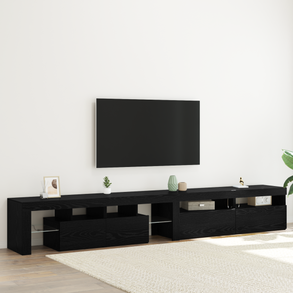 Muebles para TV 3 pcs con luces LED de roble negro y madera D