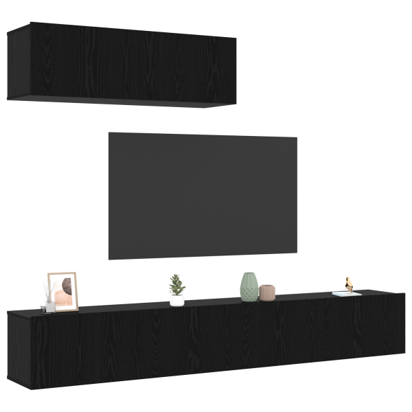Set de Cabinet para TV de 3 piezas Montado en la Pared Roble Negro Madera Elaborada M 3